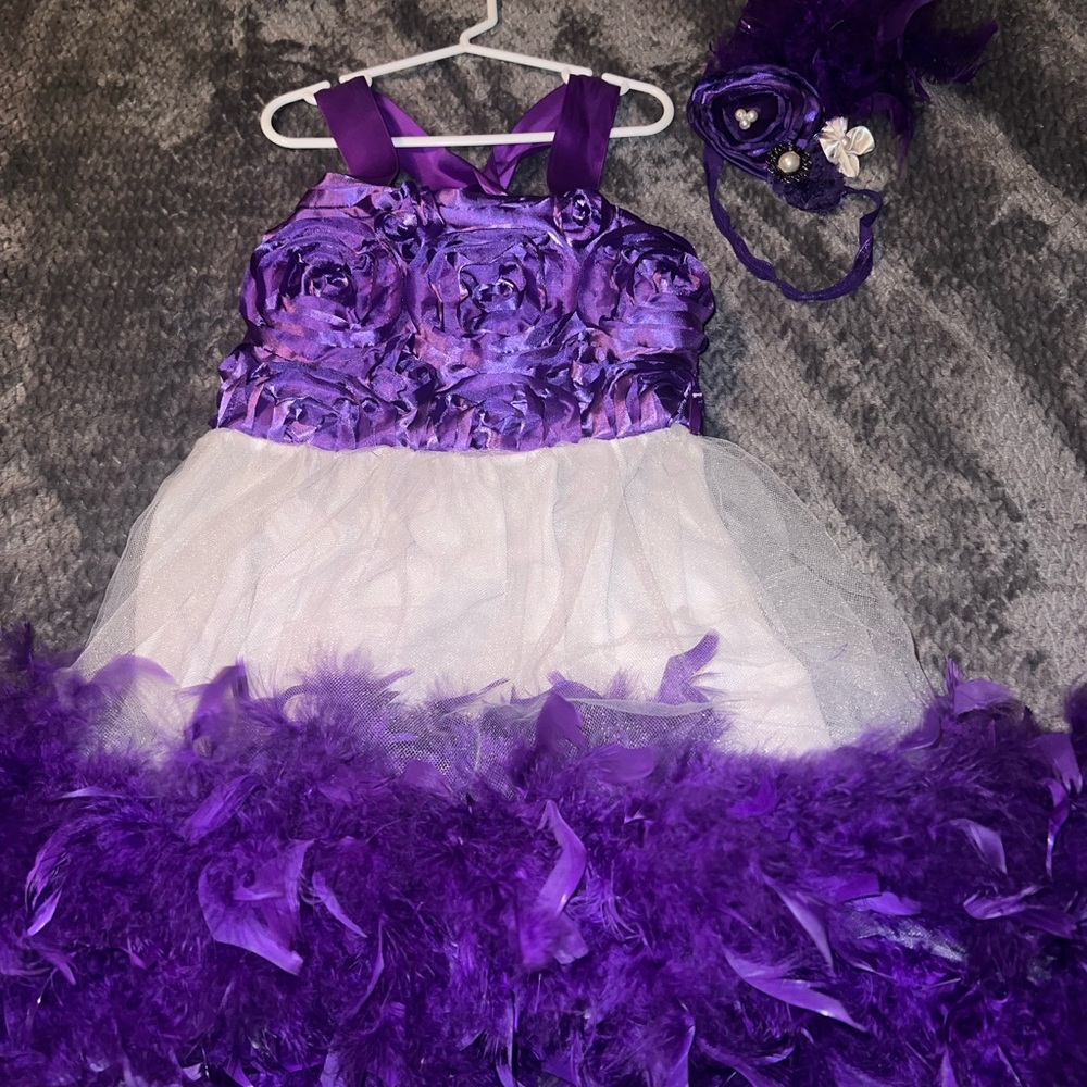 Purple and White Girls Feather Dress